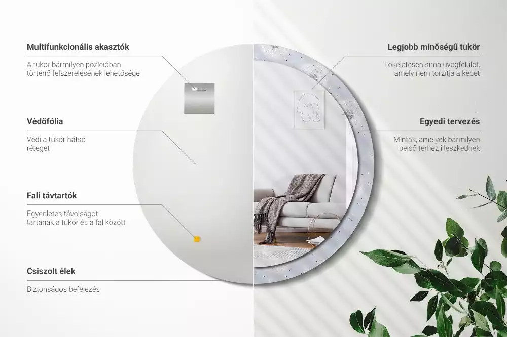 Oglindă rotundă ramă cu imprimeu Păpădii