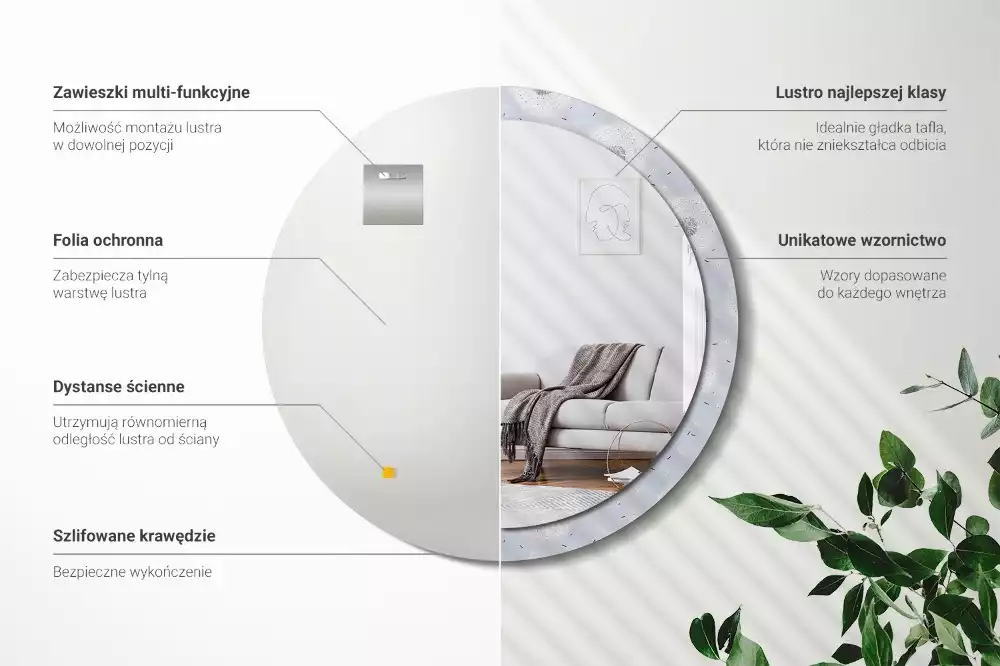 Oglindă rotundă ramă cu imprimeu Păpădii