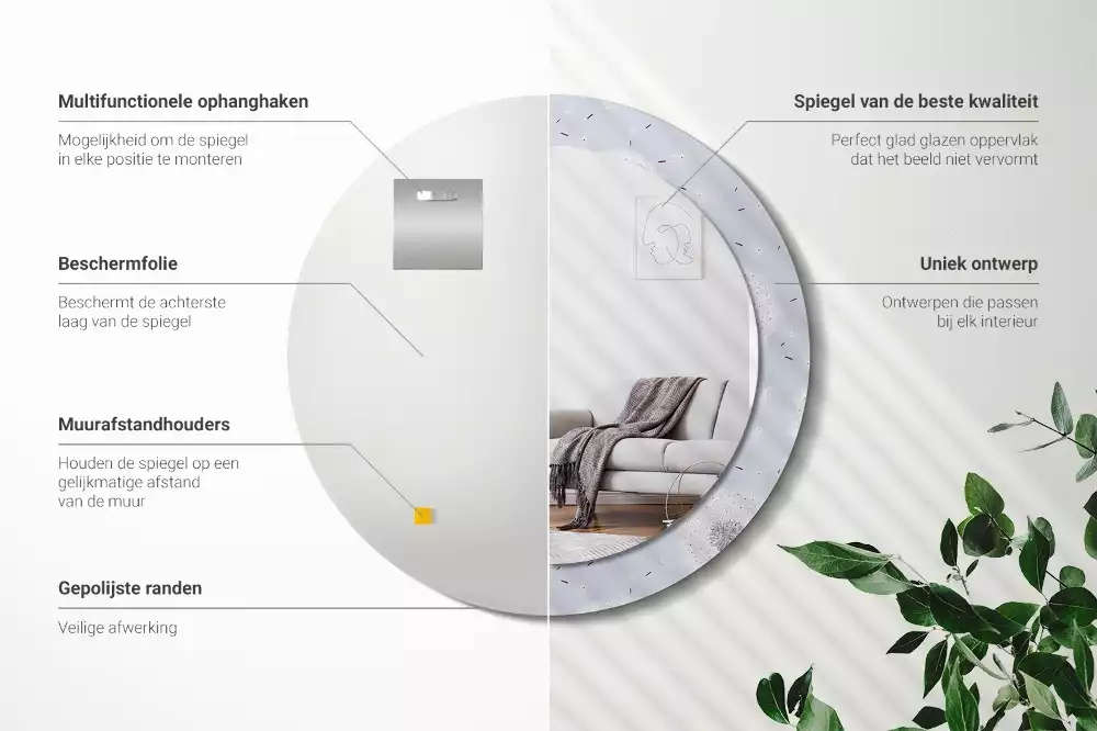 Oglindă rotundă ramă cu imprimeu Păpădii