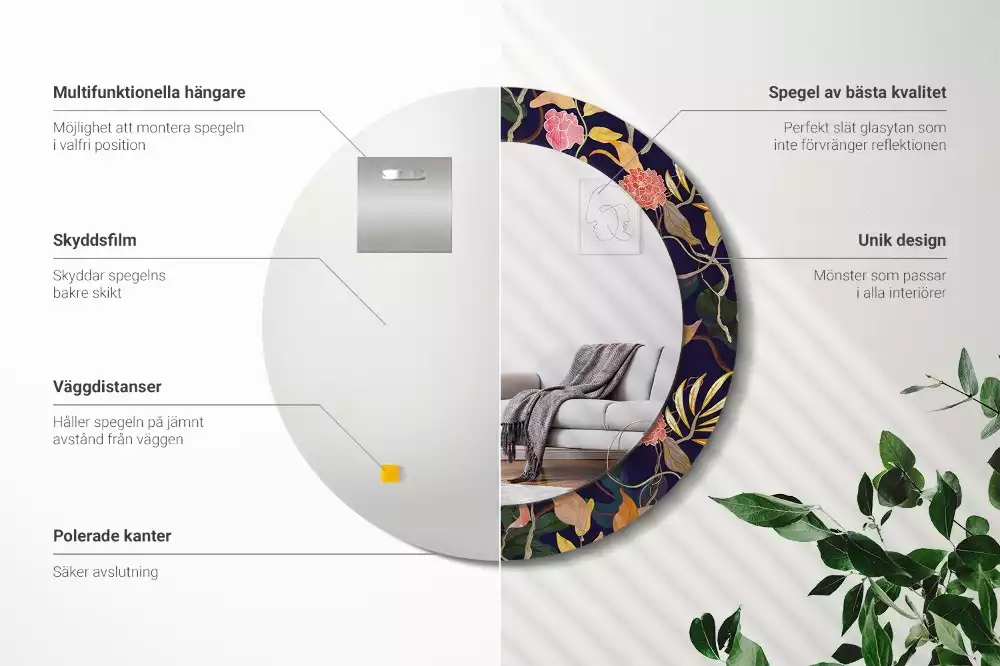 Oglindă cu decor rotundă Plante acuarelă