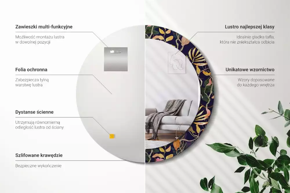 Oglindă cu decor rotundă Plante acuarelă