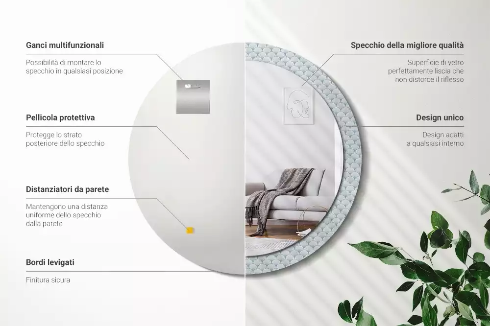 Oglindă rotundă imprimată Model retro vintage