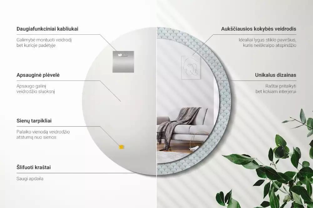 Oglindă rotundă imprimată Model retro vintage