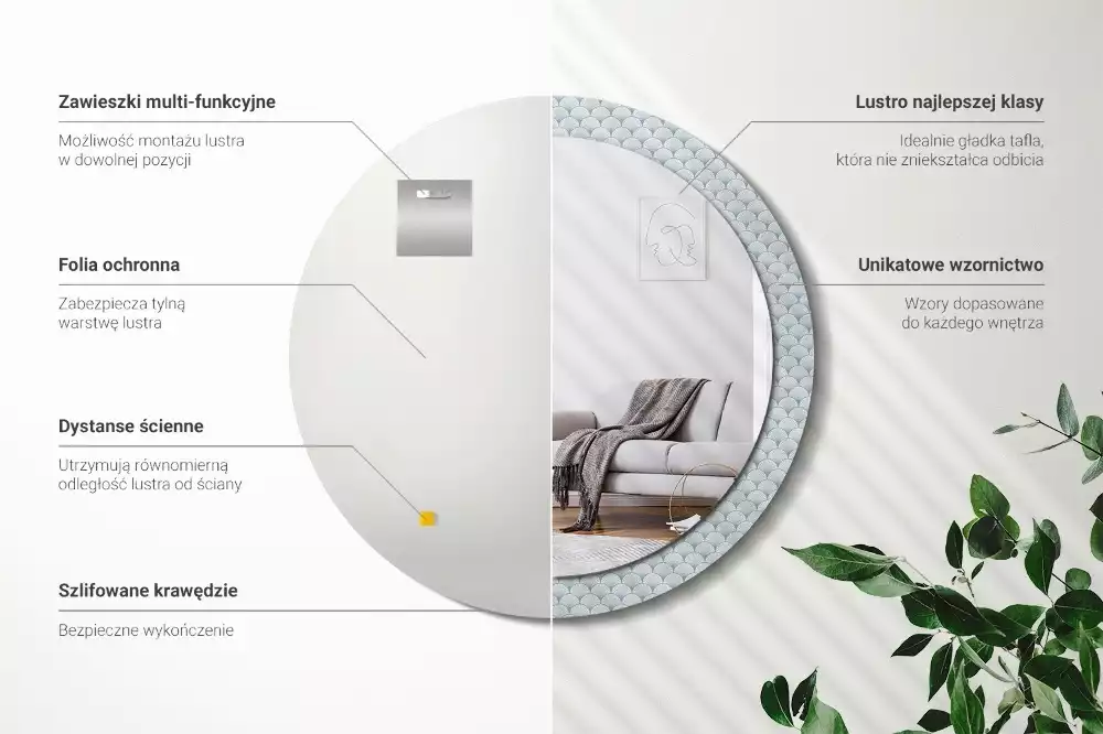 Oglindă rotundă imprimată Model retro vintage