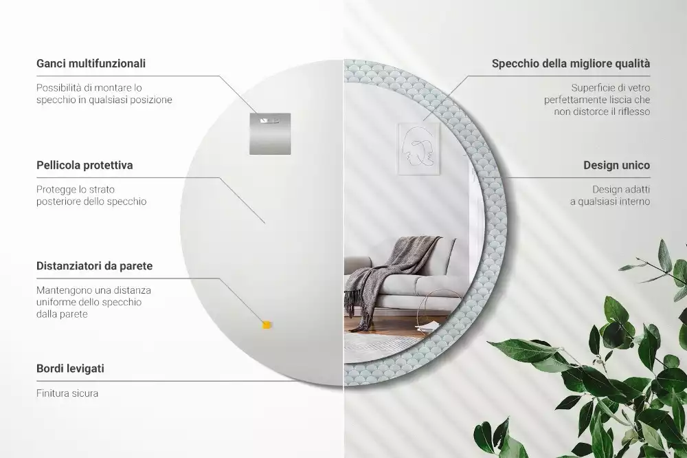 Oglindă rotundă imprimată Model retro vintage