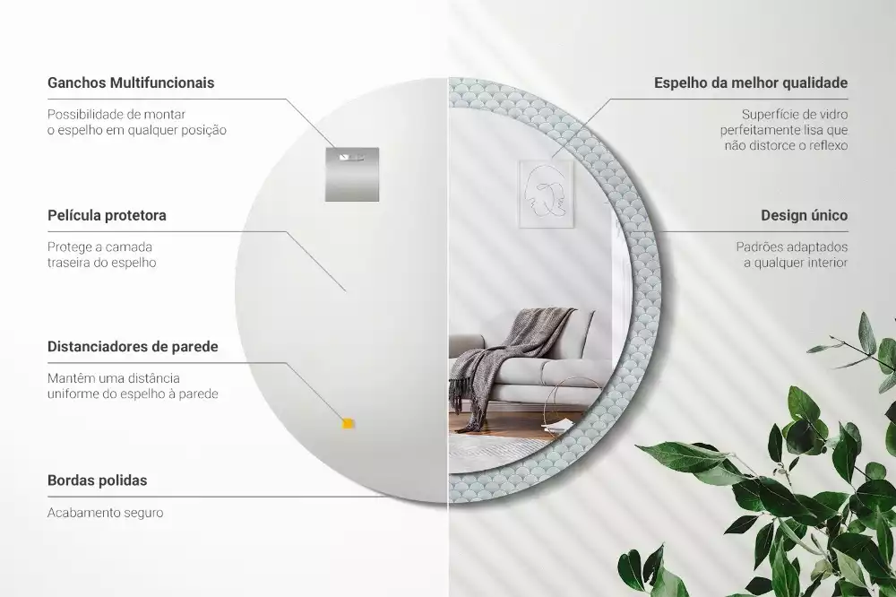 Oglindă rotundă imprimată Model retro vintage