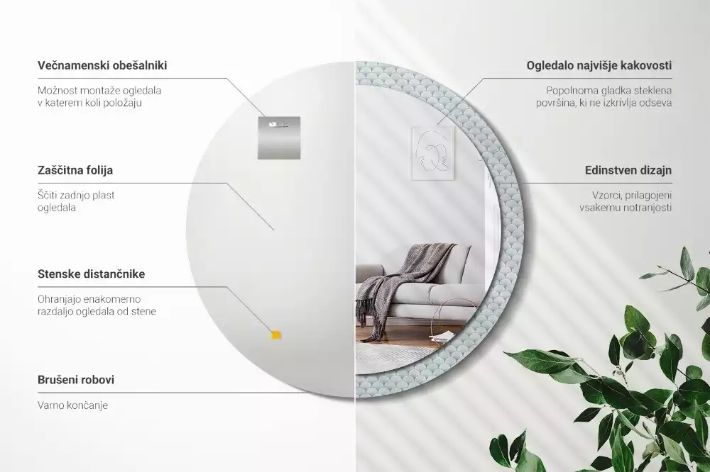 Oglindă rotundă imprimată Model retro vintage