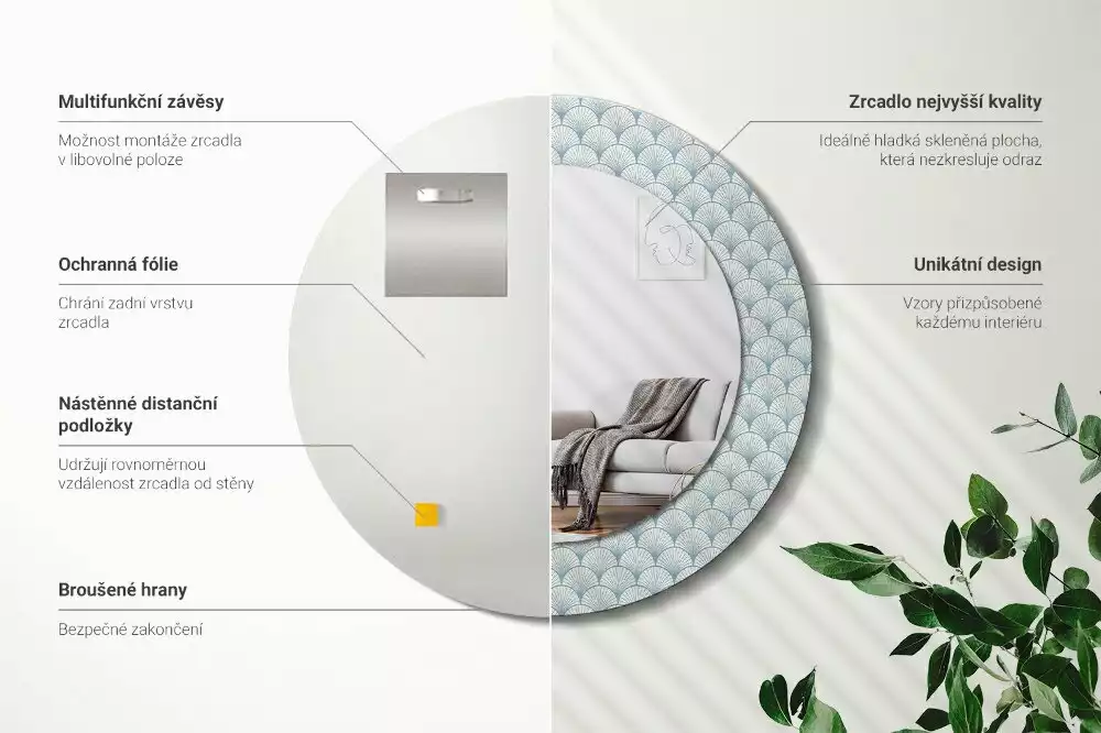 Oglindă rotundă imprimată Model retro vintage