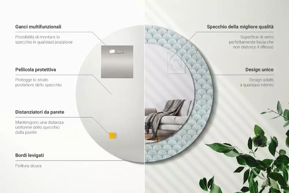 Oglindă rotundă imprimată Model retro vintage