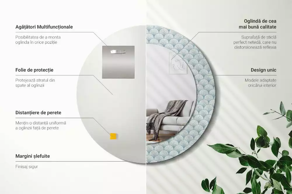 Oglindă rotundă imprimată Model retro vintage