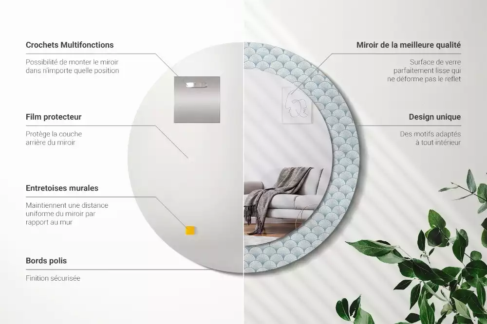 Oglindă rotundă imprimată Model retro vintage