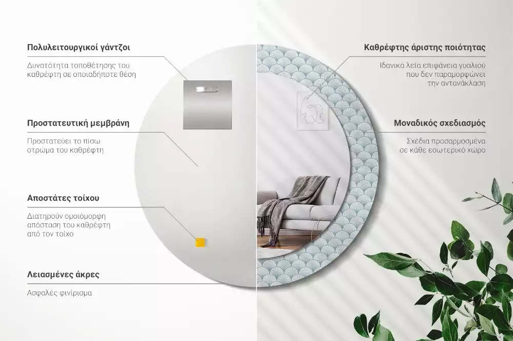 Oglindă rotundă imprimată Model retro vintage