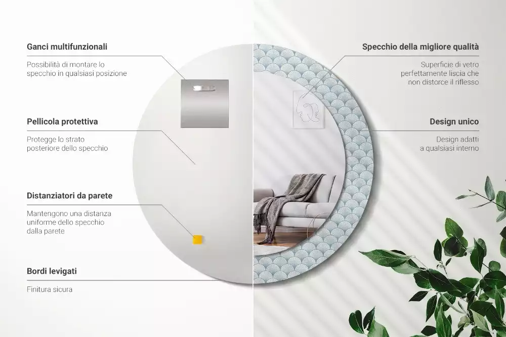 Oglindă rotundă imprimată Model retro vintage