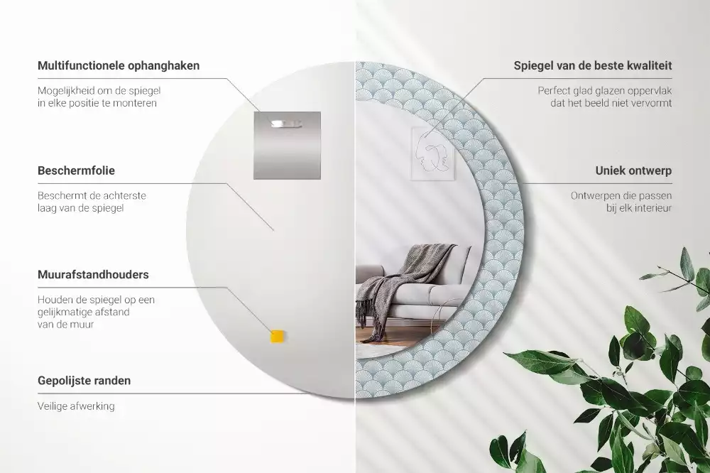 Oglindă rotundă imprimată Model retro vintage