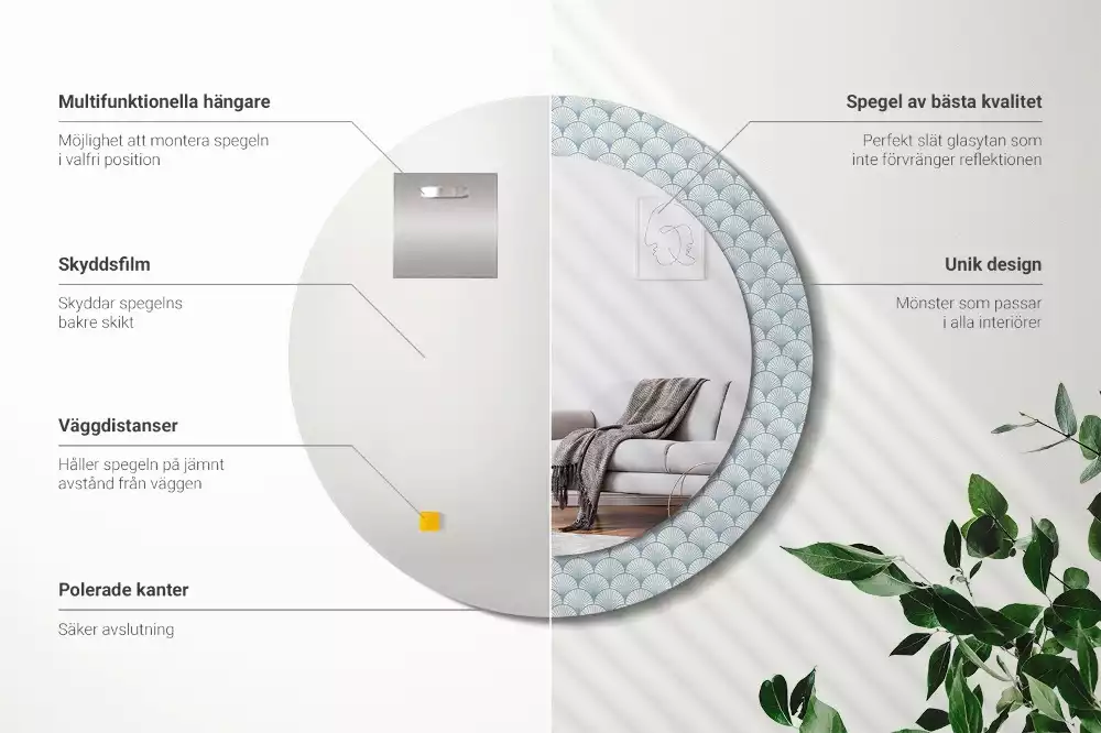 Oglindă rotundă imprimată Model retro vintage