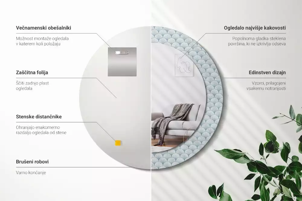 Oglindă rotundă imprimată Model retro vintage