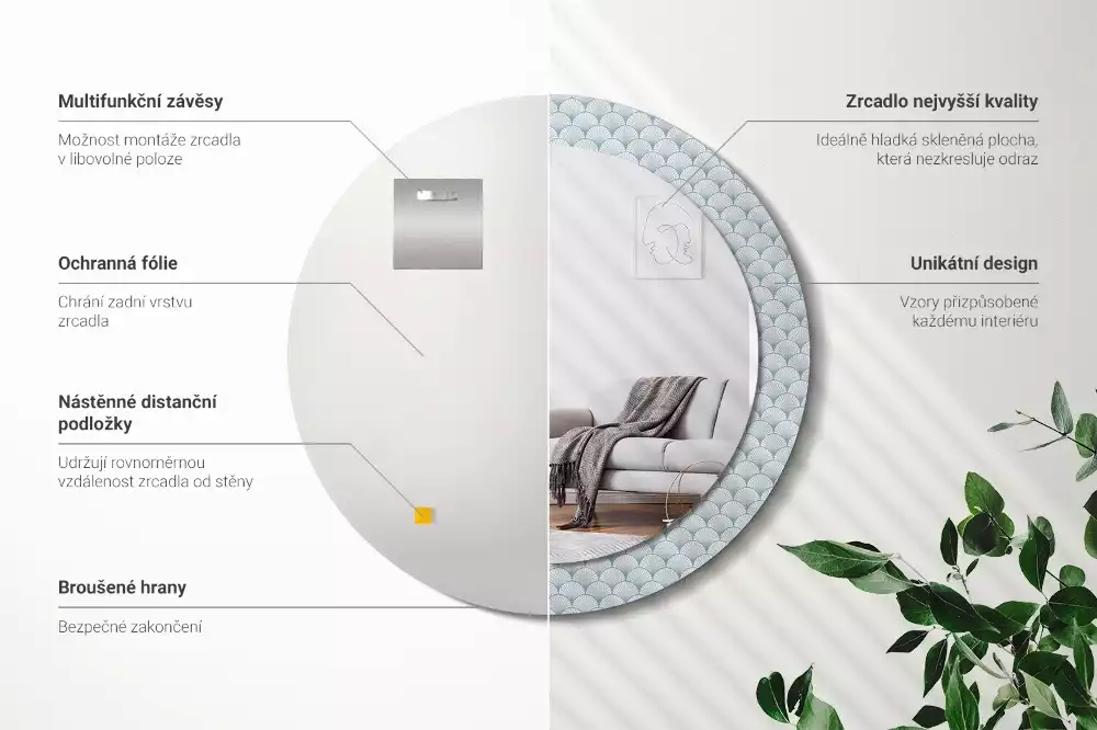 Oglindă rotundă imprimată Model retro vintage
