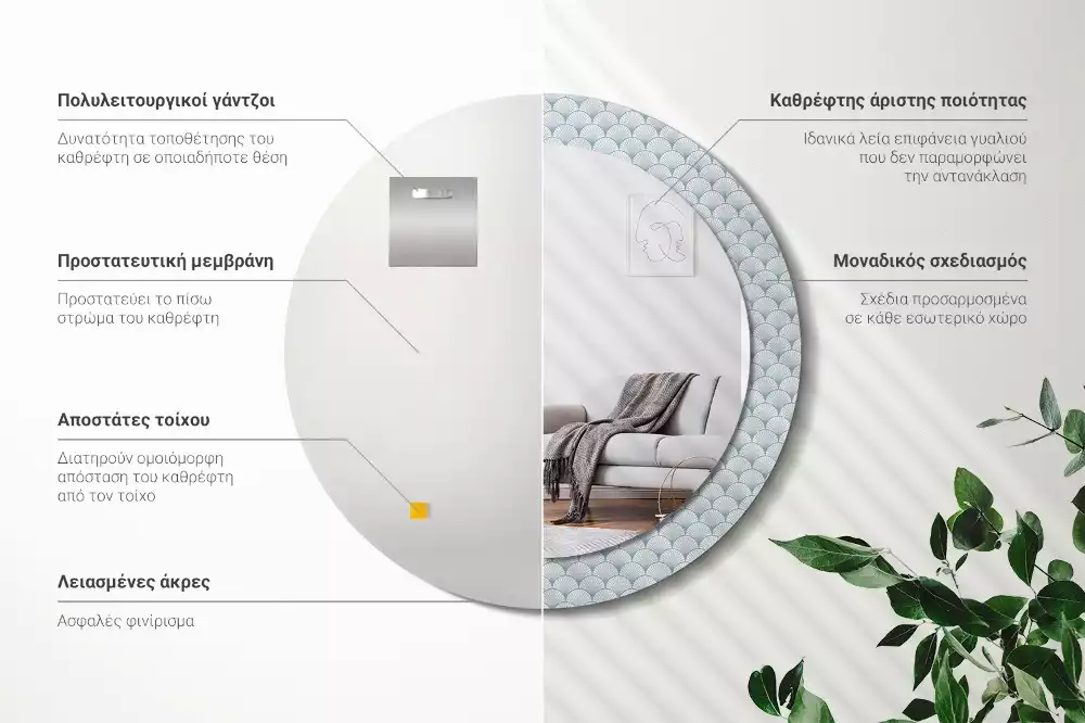 Oglindă rotundă imprimată Model retro vintage