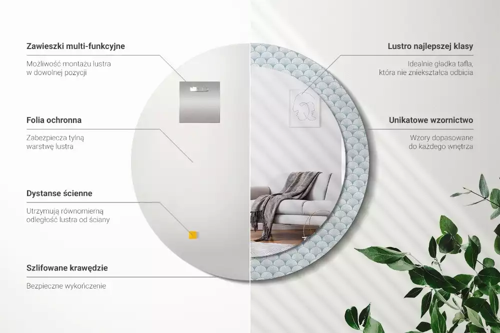 Oglindă rotundă imprimată Model retro vintage