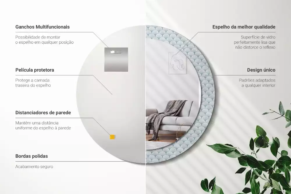 Oglindă rotundă imprimată Model retro vintage