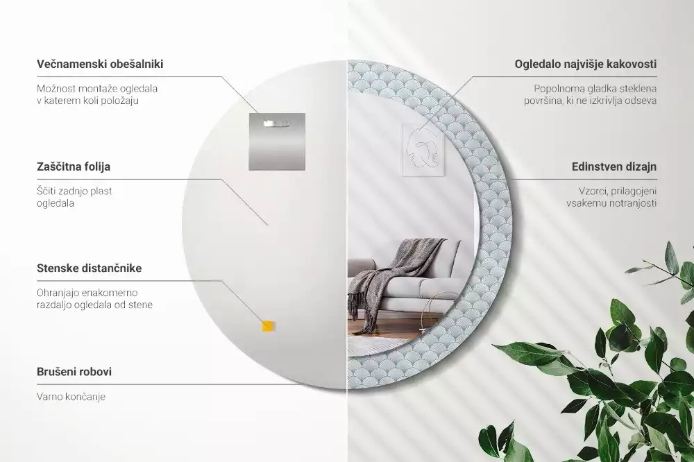 Oglindă rotundă imprimată Model retro vintage