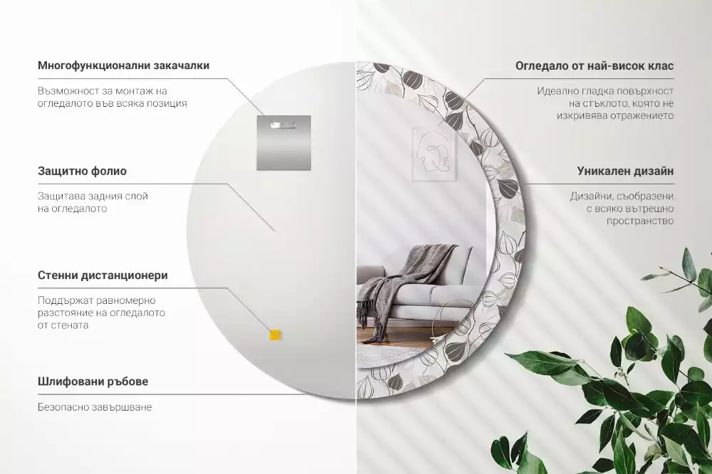 Oglindă rotundă ramă cu imprimeu Floral abstract