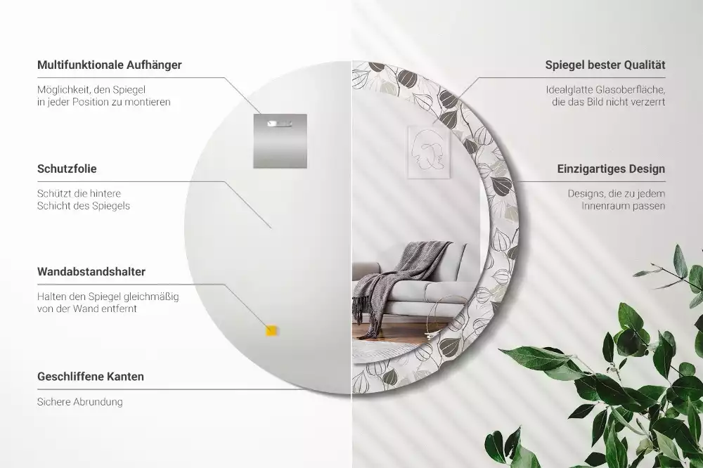 Oglindă rotundă ramă cu imprimeu Floral abstract