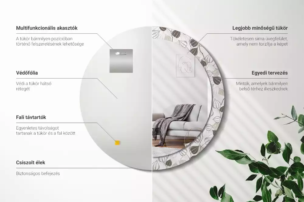 Oglindă rotundă ramă cu imprimeu Floral abstract