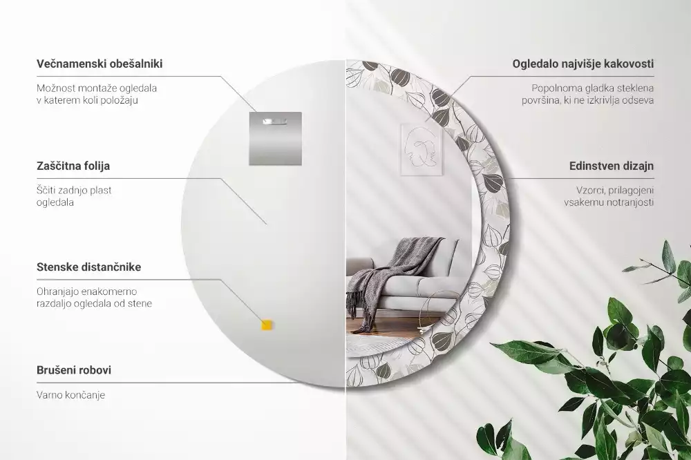 Oglindă rotundă ramă cu imprimeu Floral abstract