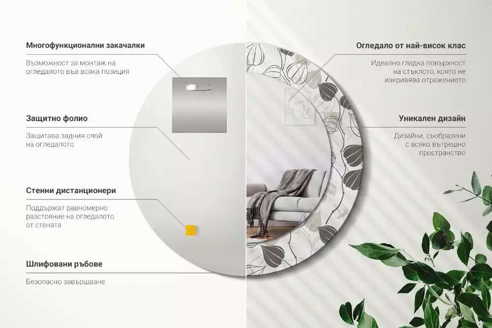 Oglindă rotundă ramă cu imprimeu Floral abstract