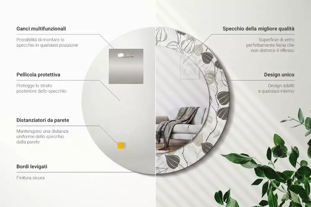 Oglindă rotundă ramă cu imprimeu Floral abstract