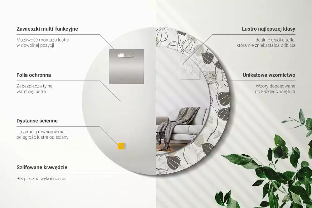 Oglindă rotundă ramă cu imprimeu Floral abstract