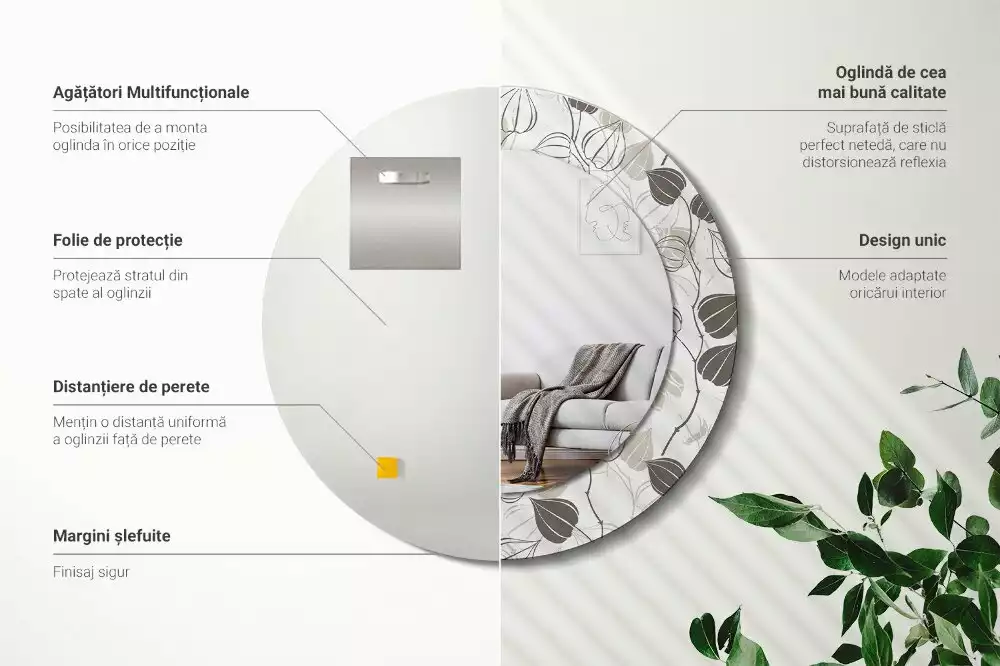 Oglindă rotundă ramă cu imprimeu Floral abstract