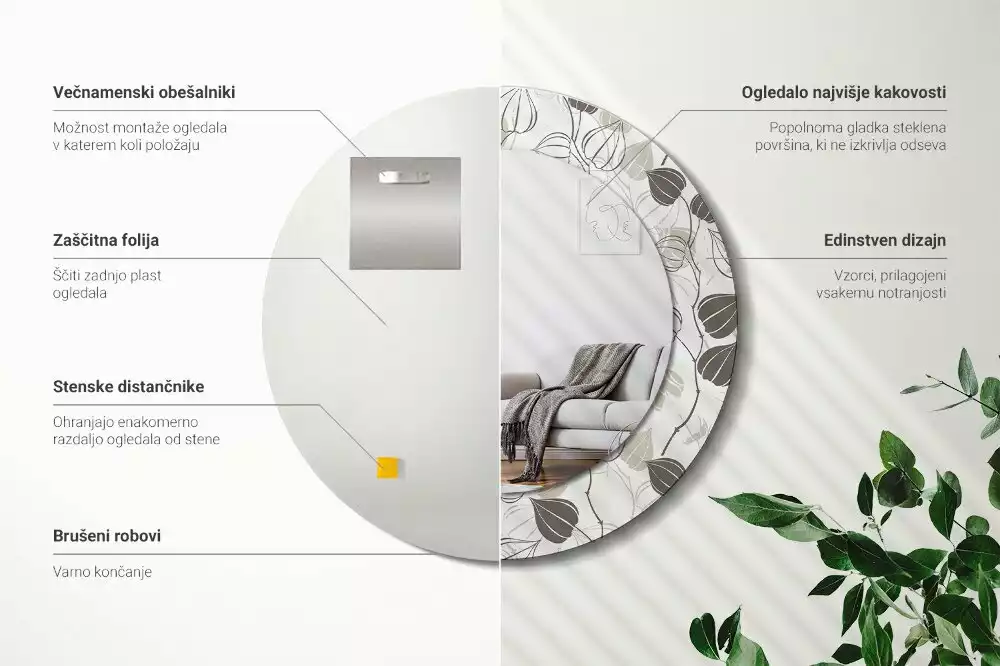 Oglindă rotundă ramă cu imprimeu Floral abstract