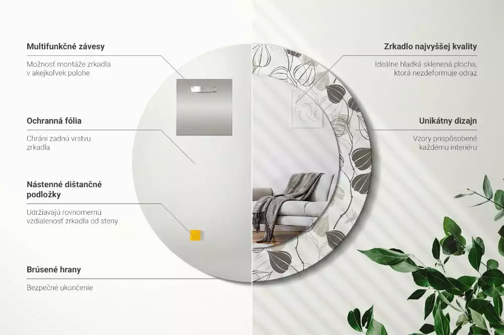 Oglindă rotundă ramă cu imprimeu Floral abstract