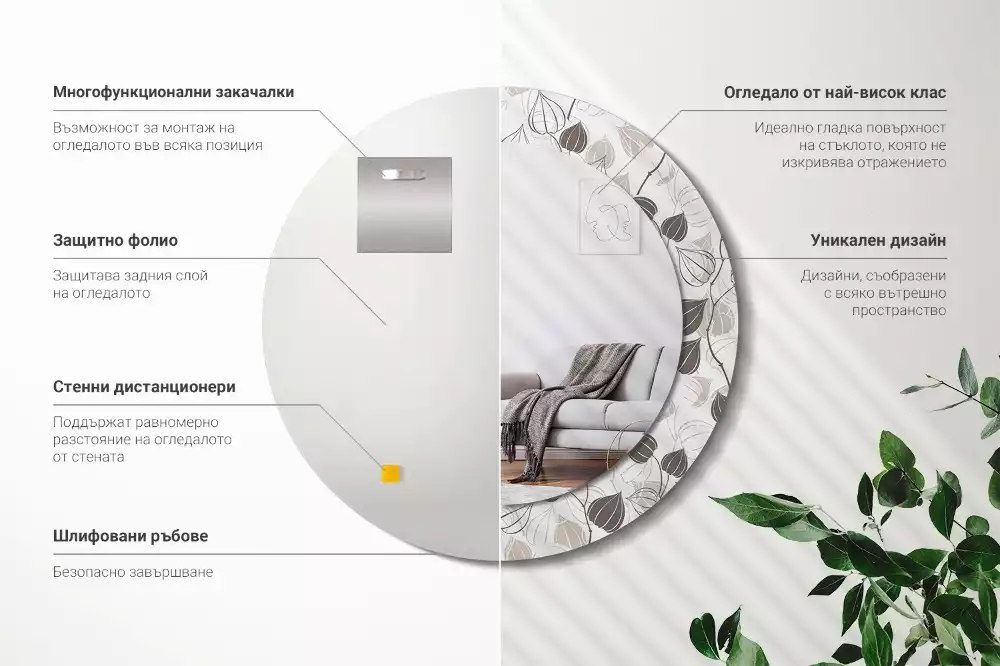 Oglindă rotundă ramă cu imprimeu Floral abstract