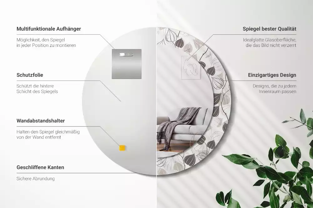 Oglindă rotundă ramă cu imprimeu Floral abstract