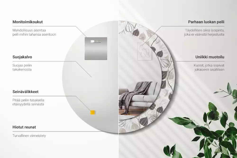 Oglindă rotundă ramă cu imprimeu Floral abstract