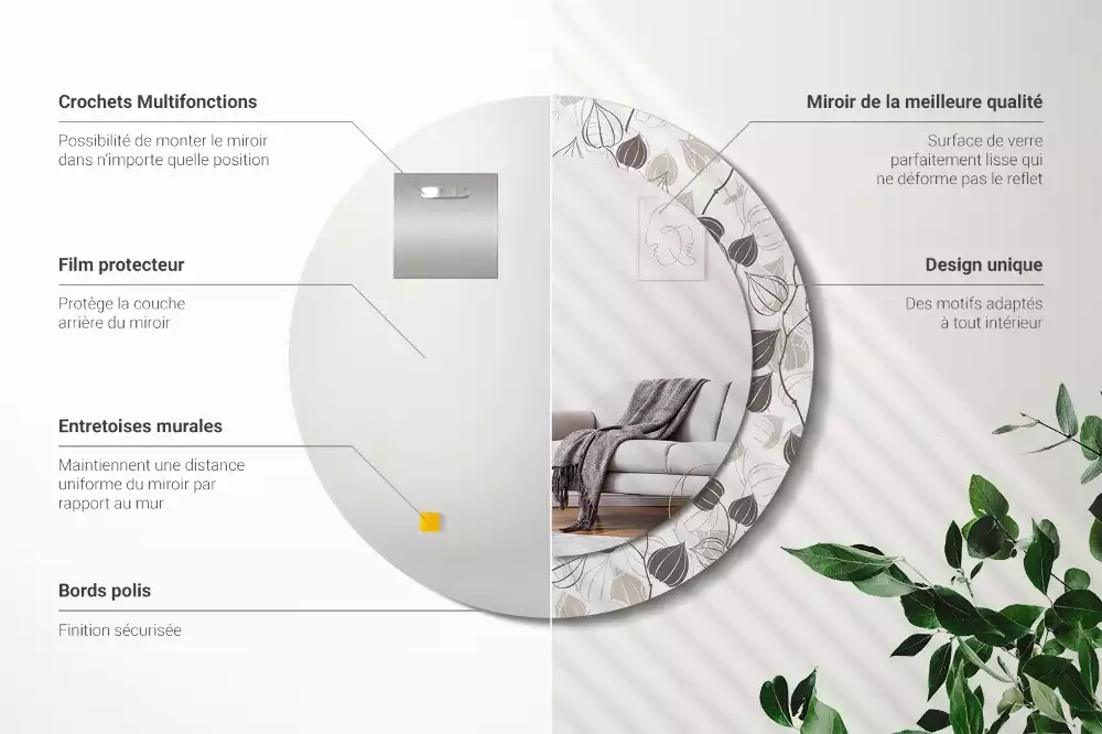 Oglindă rotundă ramă cu imprimeu Floral abstract