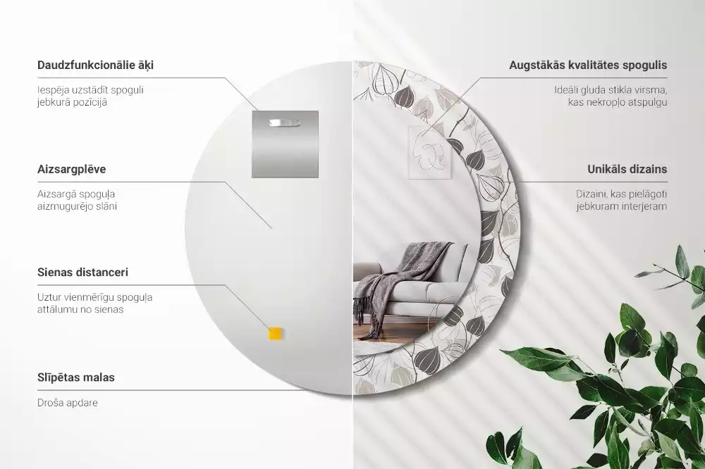 Oglindă rotundă ramă cu imprimeu Floral abstract