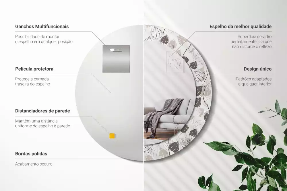 Oglindă rotundă ramă cu imprimeu Floral abstract