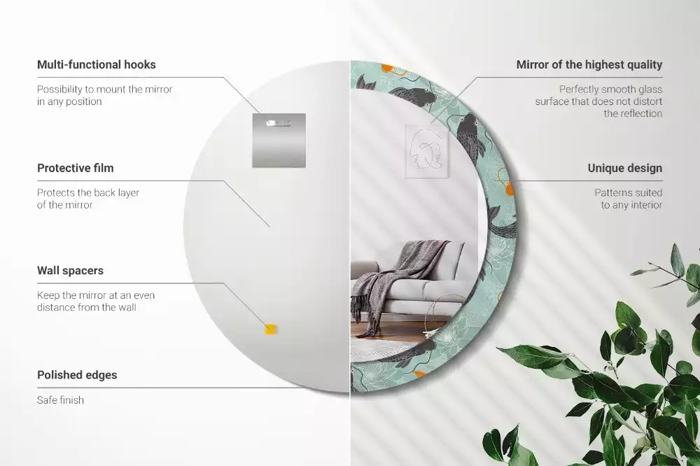 Oglindă rotundă ramă cu imprimeu Crap koi