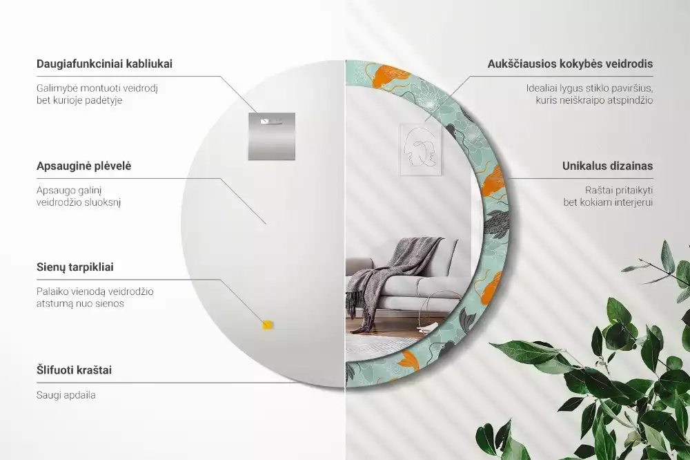 Oglindă rotundă ramă cu imprimeu Crap koi