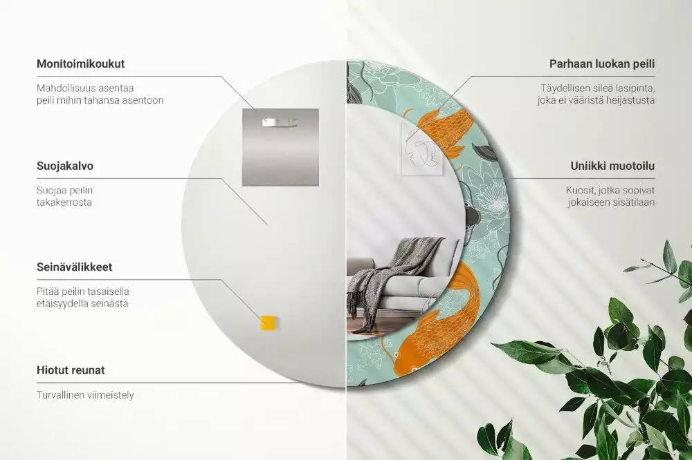 Oglindă rotundă ramă cu imprimeu Crap koi