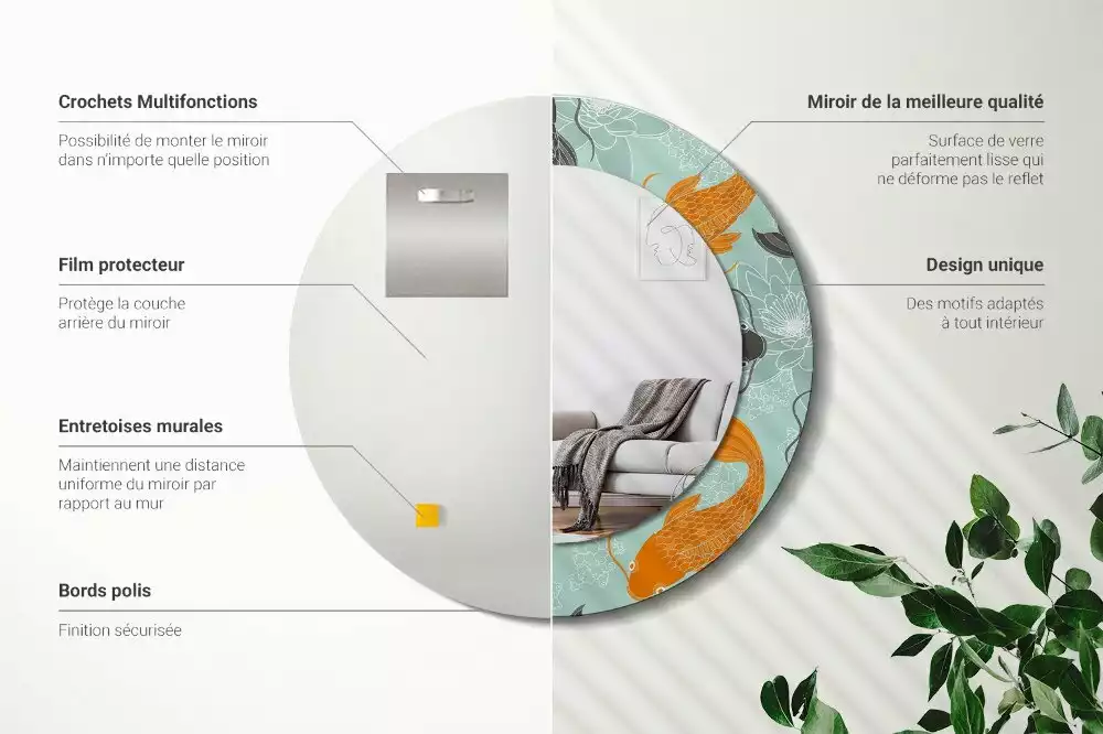 Oglindă rotundă ramă cu imprimeu Crap koi