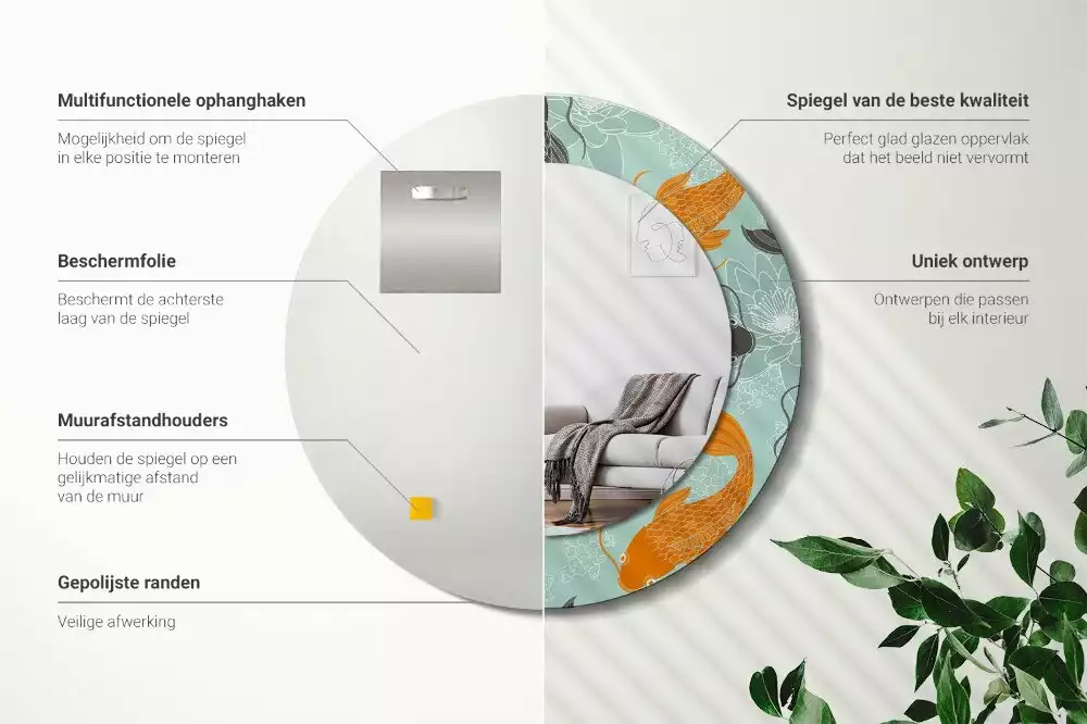 Oglindă rotundă ramă cu imprimeu Crap koi