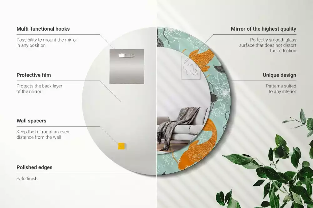 Oglindă rotundă ramă cu imprimeu Crap koi