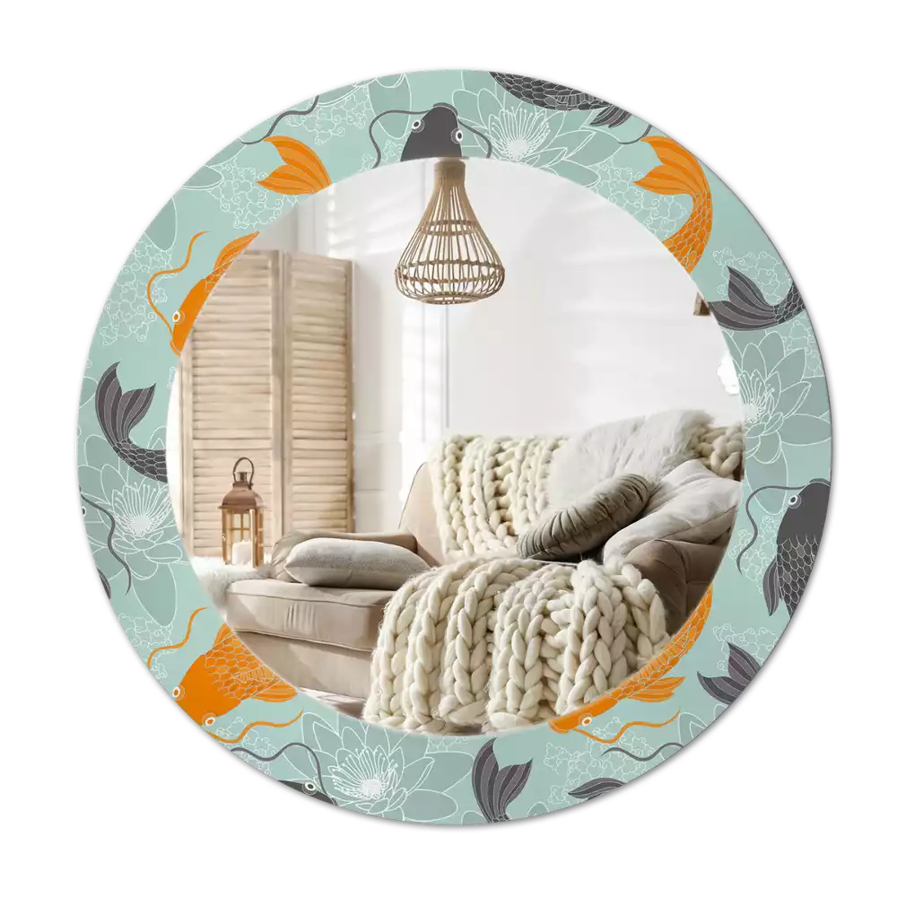 Oglindă rotundă ramă cu imprimeu Crap koi