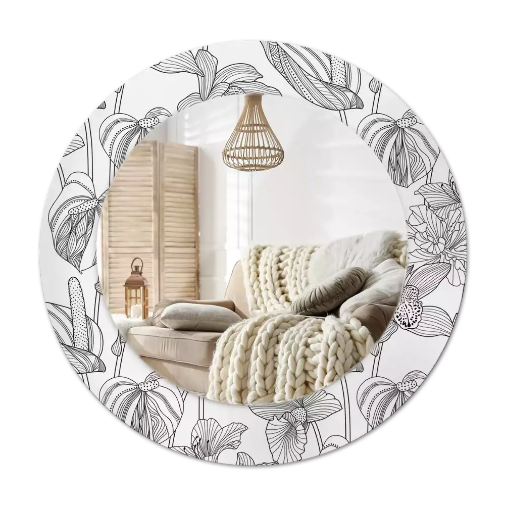 Oglindă cu decor rotundă Model floral
