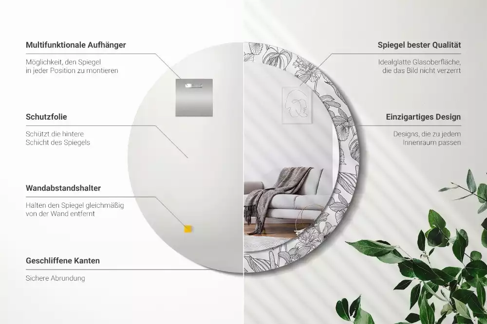 Oglindă cu decor rotundă Model floral